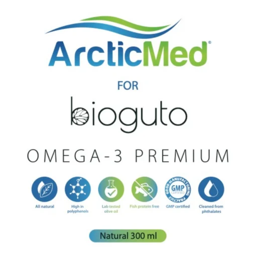 Bioguto Omega-3 Premium (ArcticMed) žuvų taukai NATURAL, 300ml