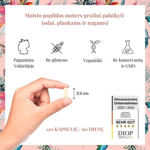 NATURTREU Maisto papildas moters grožiui palaikyti (odai, plaukams ir nagams), 120 kapsulių - Image 3