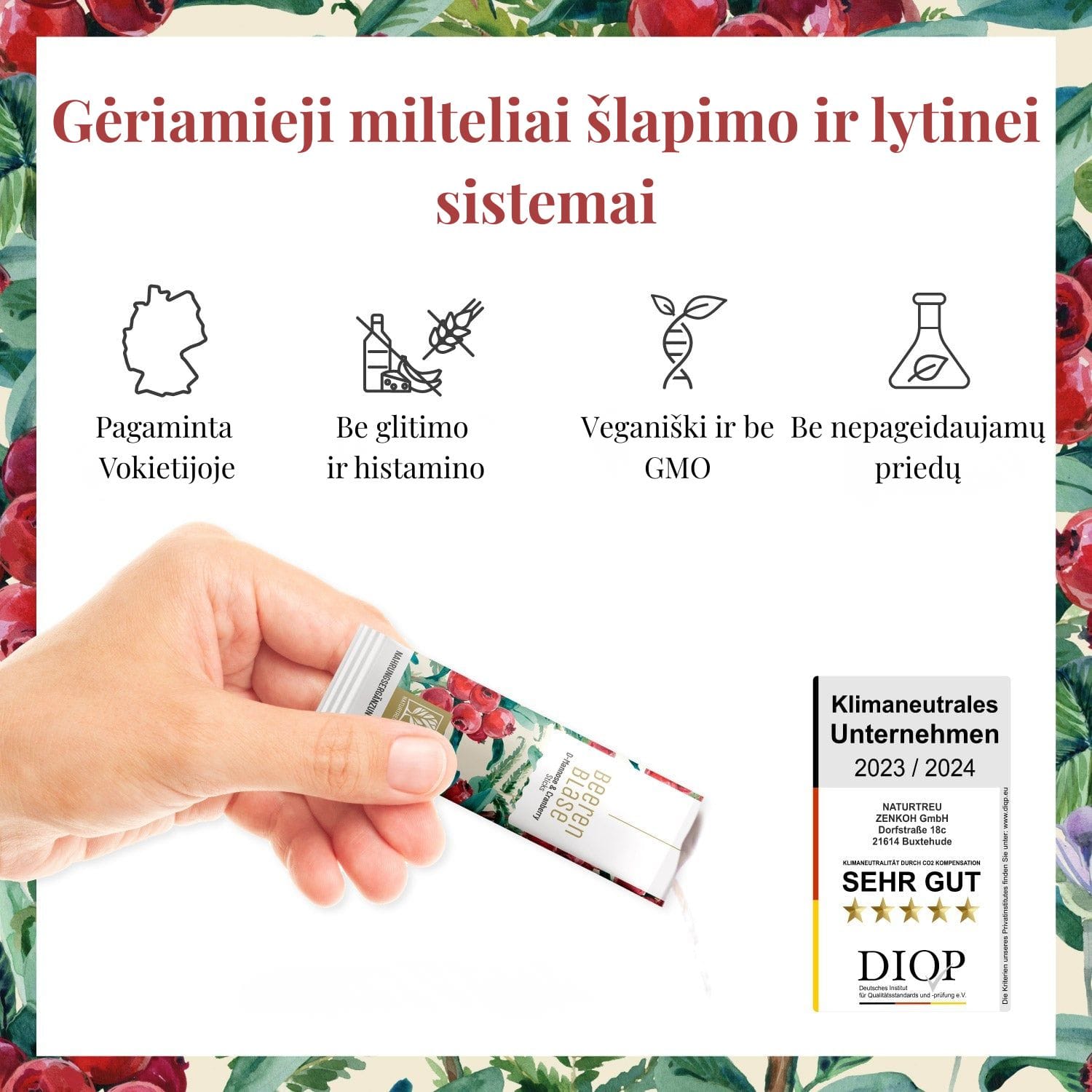 NATURTREU Gėriamieji milteliai šlapimo ir lytinei sistemai, 14 paketėlių - Image 3