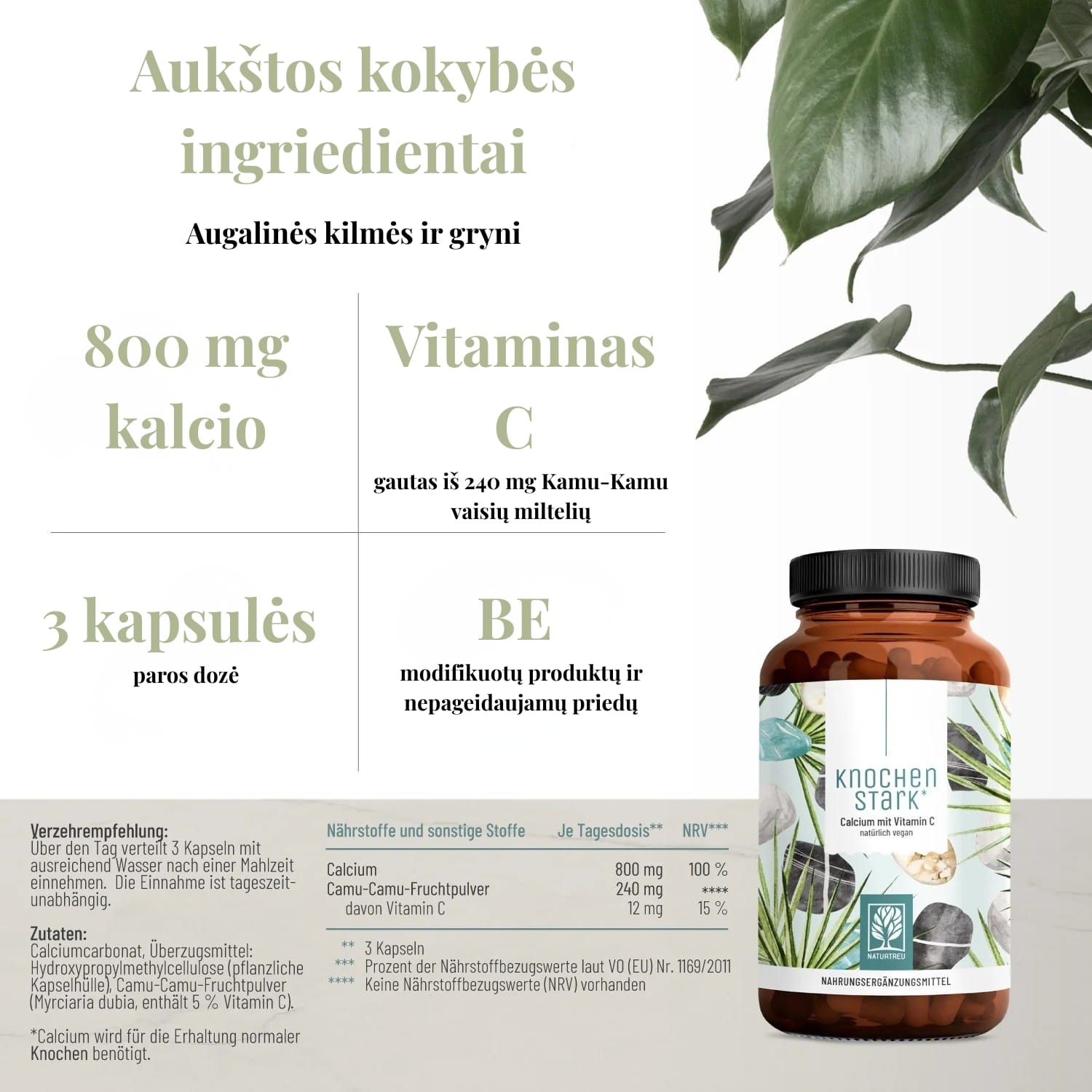 NATURTREU Kalcis su Vitaminu C, 120 kapsulių - Image 2