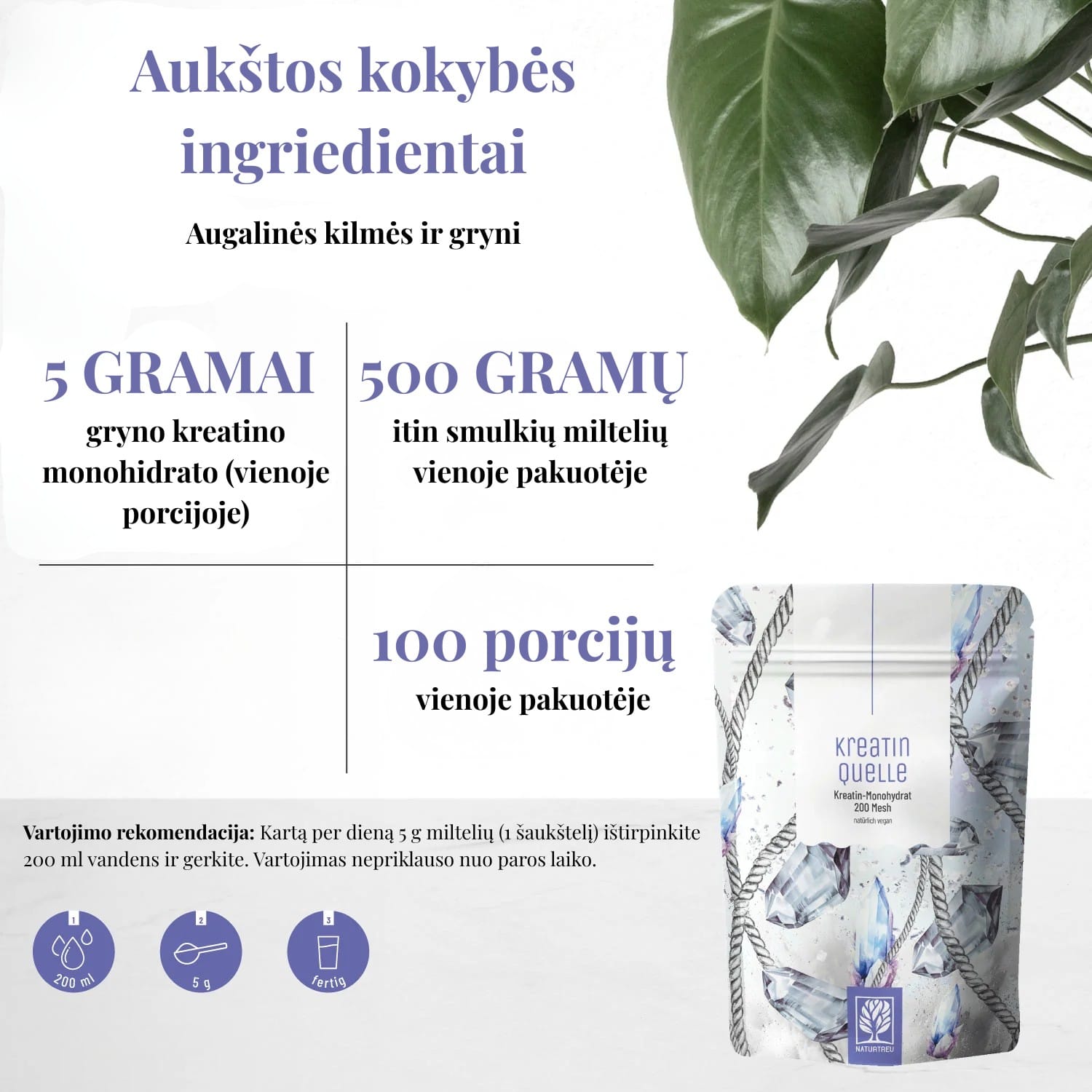 NATURTREU Kreatino šaltinis, 500 g - Image 2